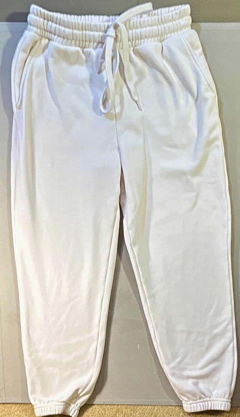 Fabletics Women’s White Jogger sweatpants: M Drawstring Elastic Waist Tapered